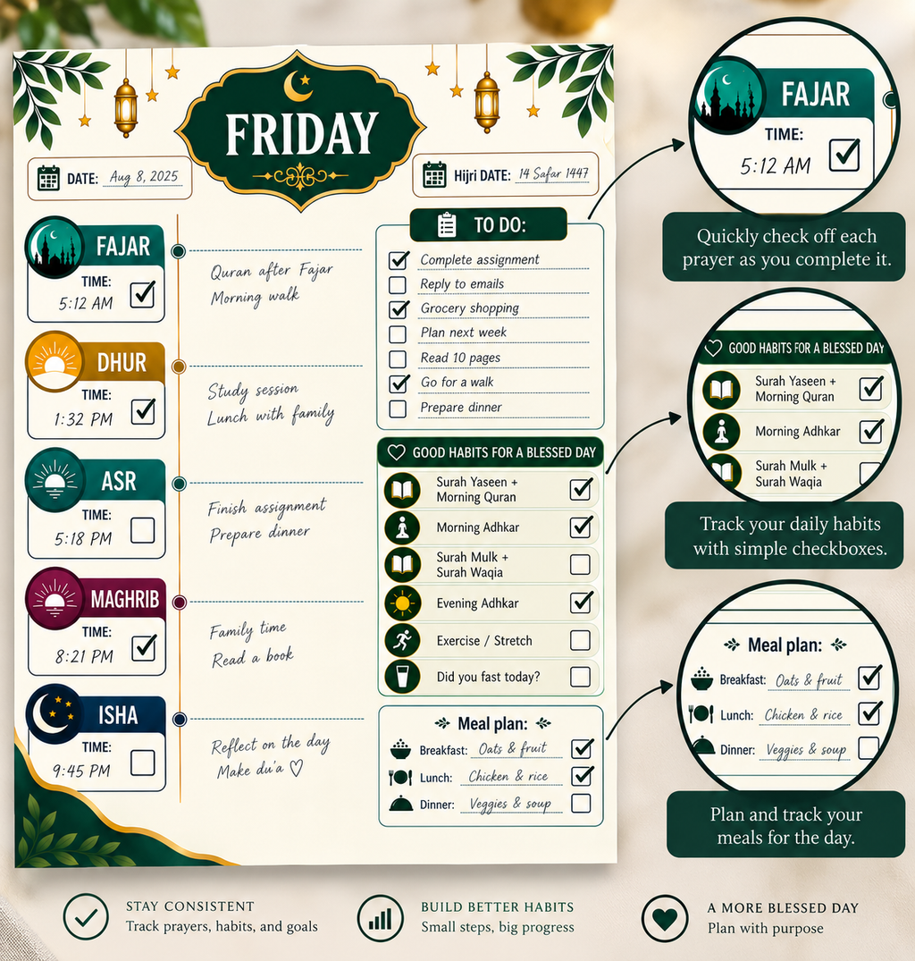 Islamic Daily Planner – Prayer-Centered Daily Planning & Productivity